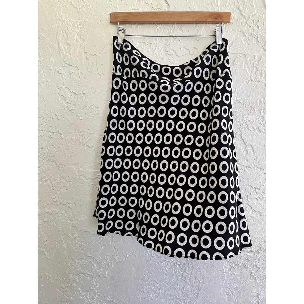 Allison Taylor 100% Silk A-Line Skirt Large Black White Geometric Circle Print - Picture 2 of 6